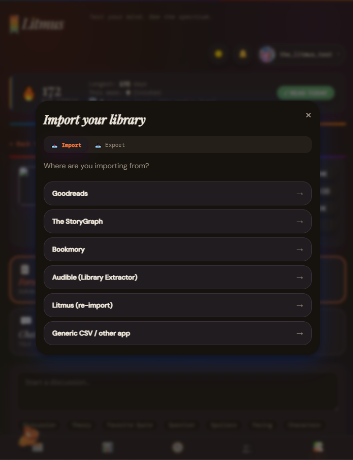 Litmus import screen
